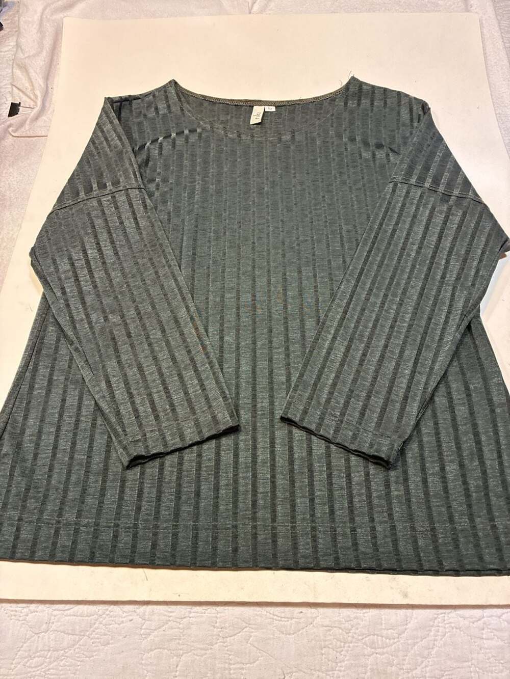 Riki Ribbed Knit Top Size L Long Sleeve Green Striped Boat Neck Shirt